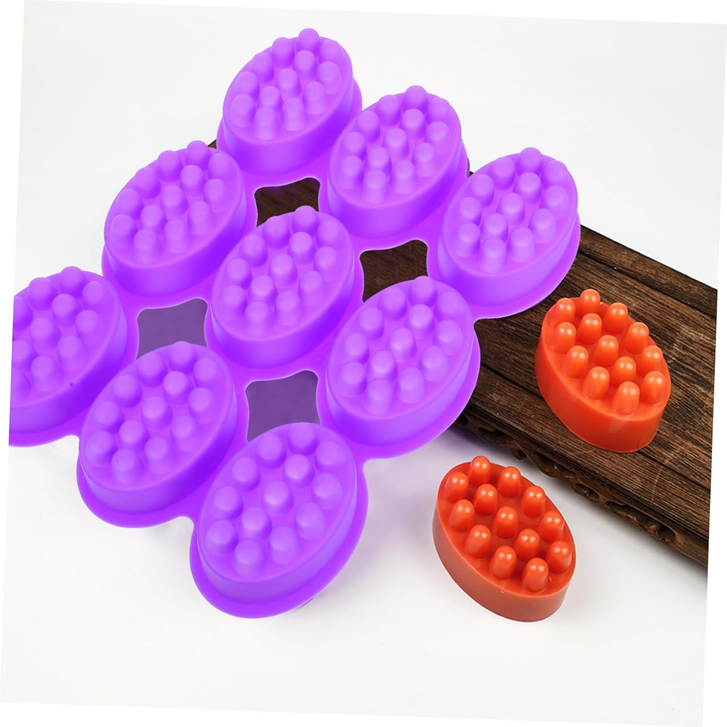 Massage Bar Soap Molds, 9 Cavities Silicone Soap Mold Handmade Hair Brush Shampoo Bar Trays for DIY Making - Image 4