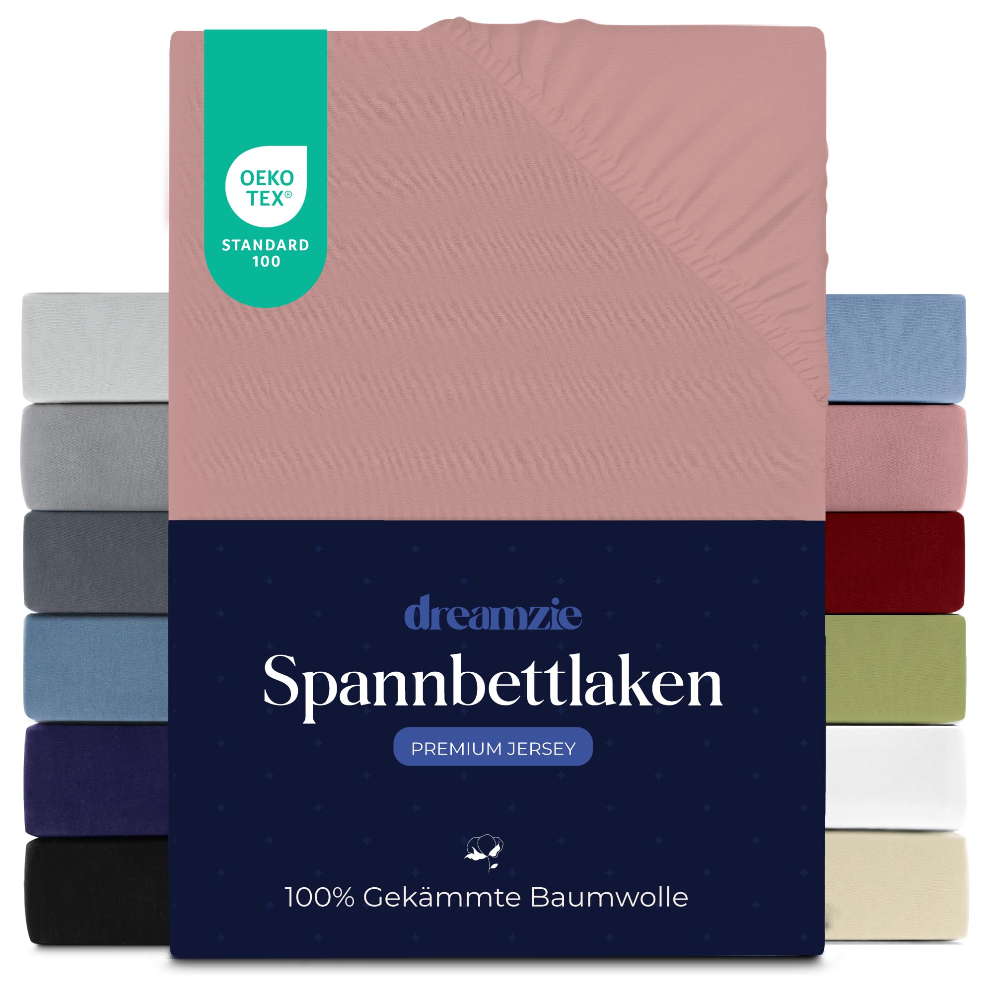 Dreamzie Premium Spannbettlaken 80x160 cm, Bettlaken 100% Jersey Baumwolle, Spannbetttuch für Dicke Matratzen bis zu 12 cm, 150 g/m², Oeko-TEX Zertifiziert - Rosa
