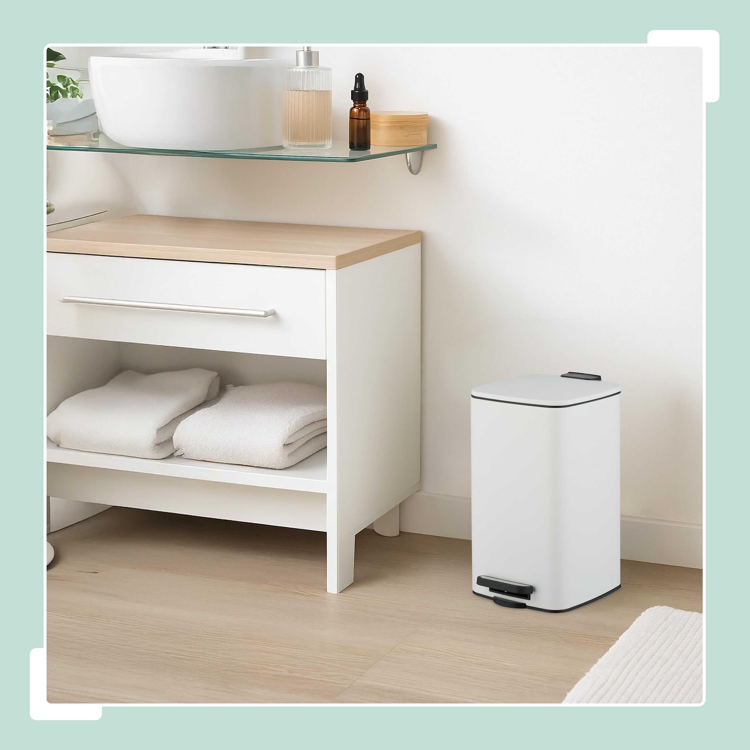 Relaxdays Poubelle de Salle de Bain, 8 litres, Seau intérieur Amovible, avec Couvercle Pratique, Blanche