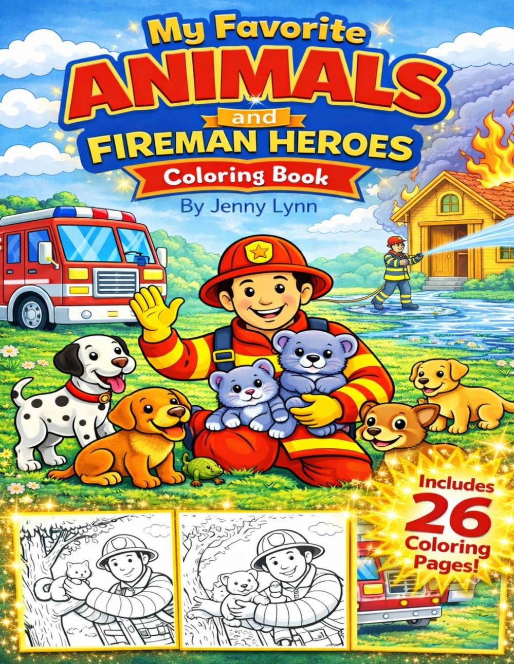 My Favorite Animals and Fireman Heroes Coloring Book