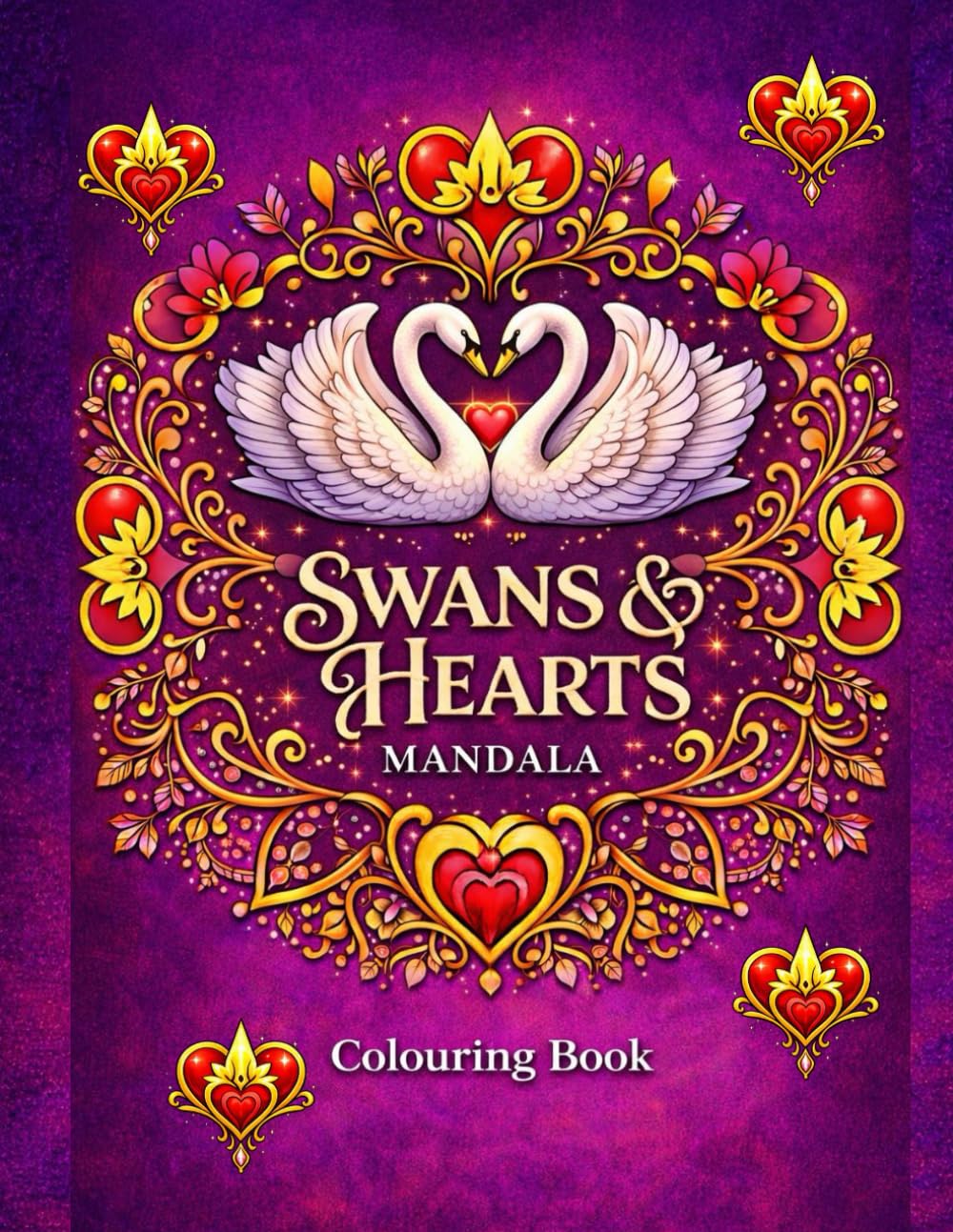 Swans & Hearts Mandala: Intricate Romantic Mandalas Featuring Elegant Swans, Floral Patterns, and Heart Motifs for Relaxation and Mindful Colouring