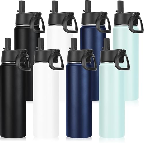 Miniatura 9 de Neihepal Botella de agua aislada de 22 onzas con tapa con popote, botellas de agua de acero inoxidable al vacío de doble pared a prueba de fugas,