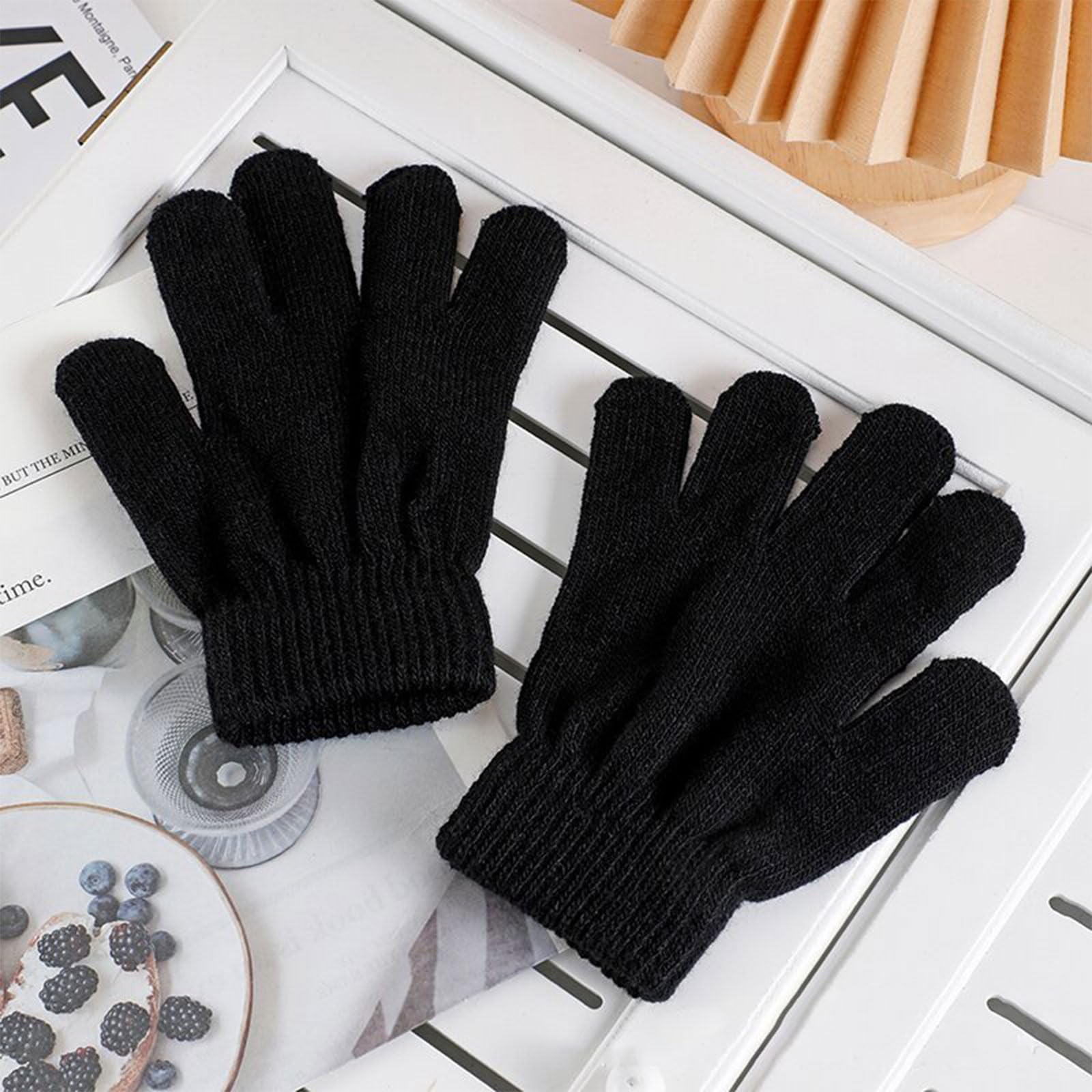Guantes Elásticos Mágicos para Niños, Manoplas de Dedo Completo, Guantes de Punto Unisex, Cálidos de Invierno, Negro