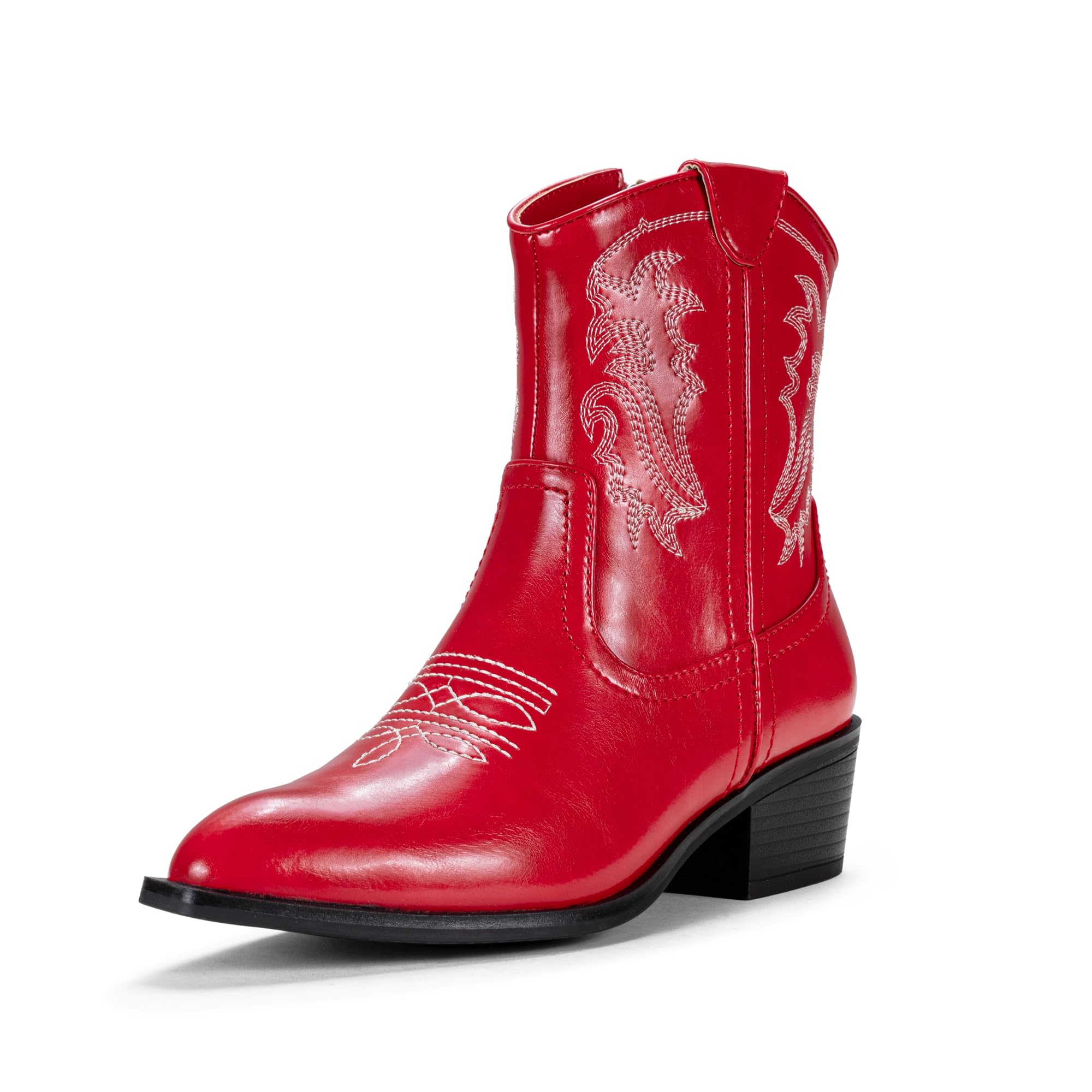 Vepose Women's 9816 Cowboy Boots Ankle Western Short Cowgirl Embroidered Round Toe Low Heel Booties with Side Zipper