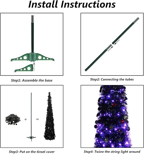 Miniatura 4 de Orgrimmar Árbol negro artificial de Halloween de 5 pies con 100 luces para Halloween y decoración del hogar de vacaciones (negro)