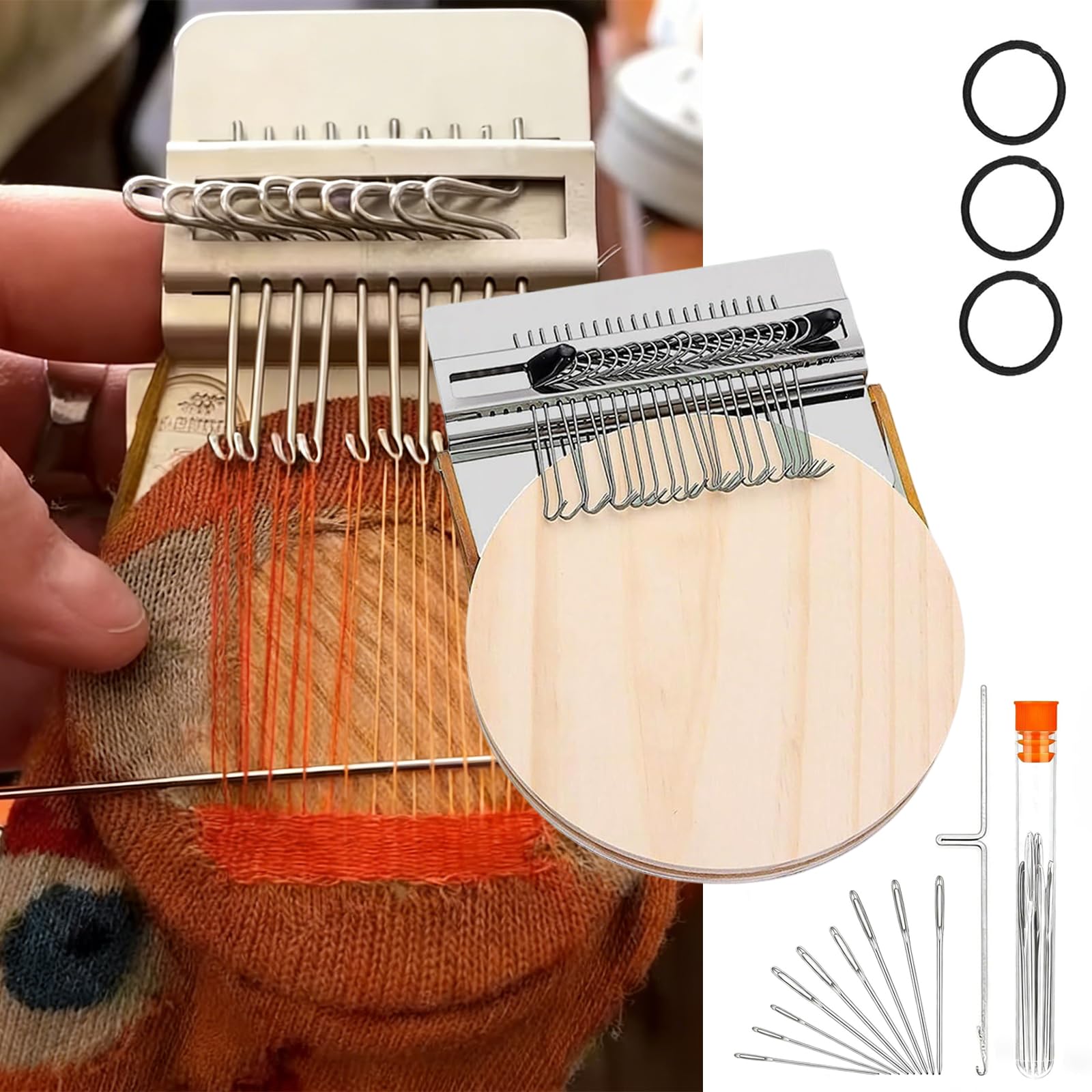 Patchmaker 2.0 Kit, Mini Loom für Anfänger, Tragbares Patch-Stopfset, Patchwork-Webwerkzeug-Set für schnelle Nähreparatur, Nähen (21 Haken)