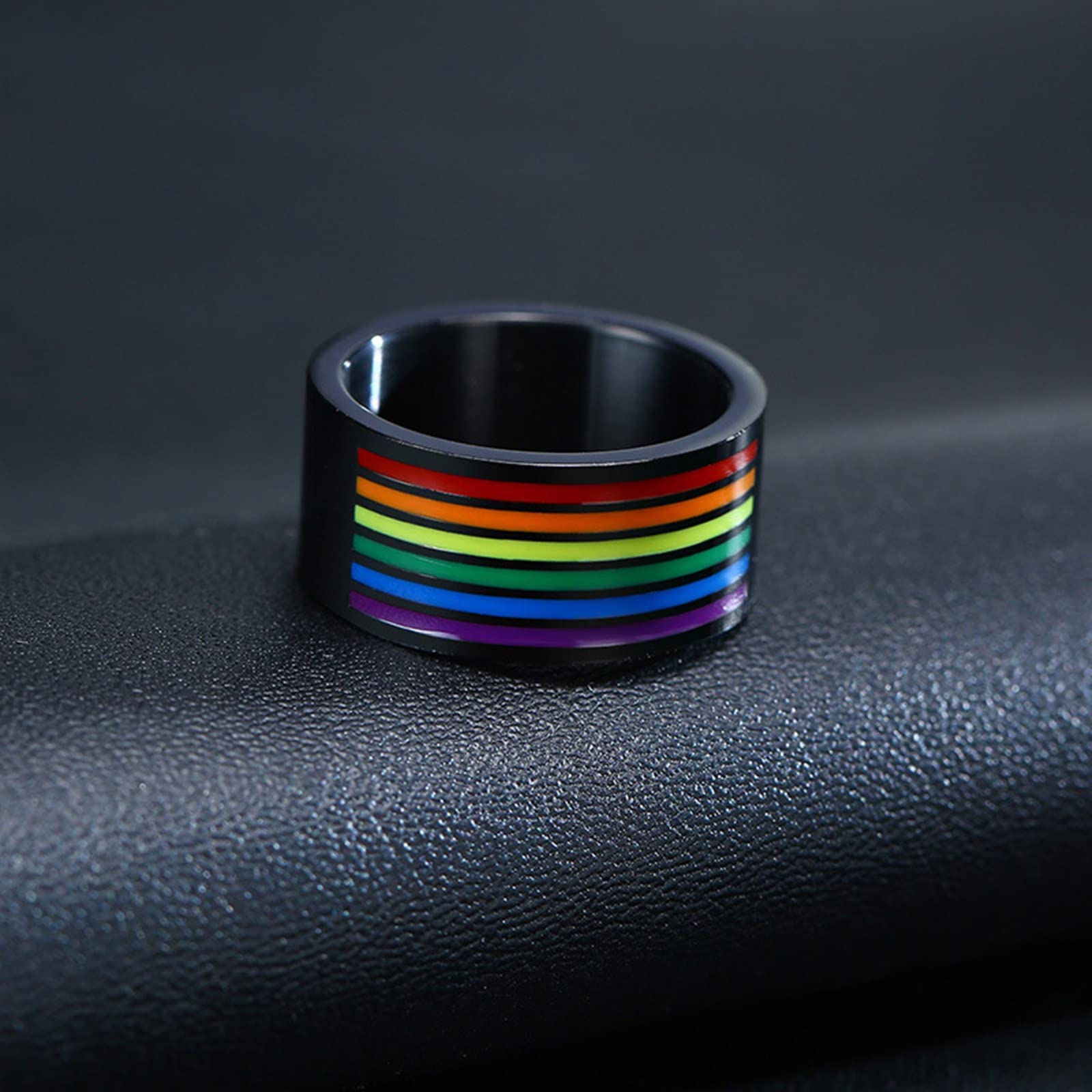 Zestaw pierścionków dla lesbijek dla par, zestawy obrączek ślubnych ze stali nierdzewnej, możliwość personalizacji rozmiaru od 1/2 do X 1/2 10 mm, czarny pierścionek LGBT z tęczową emalią, Women N 1/2 + Men N 1/2, Bez kamienia szlachetnego