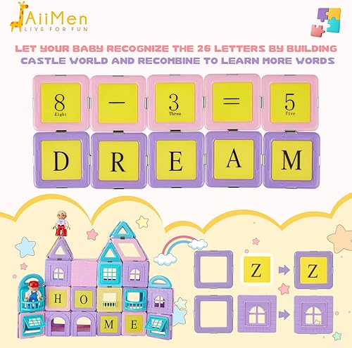 Miniatura 3 de JAiiMen Juguetes de azulejos magnéticos juego de bloques de construcción para niños con figura magnética azulejos magnéticos 3D para niñas y niños