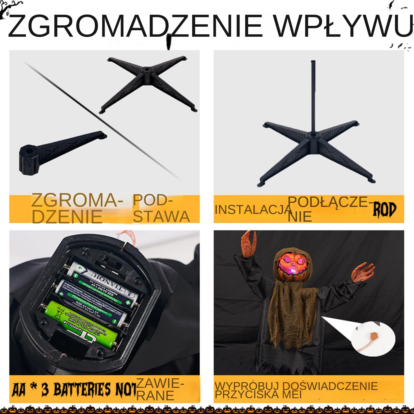 Animowane Dekoracje Halloweenowe Dekoracja Ogrodowa z Dynią i Duchem | Podświetlana Kołysząca Się Upiorna Dekoracja Z Dźwiękiem Na Taras Ogród Podwórko Przedogródek