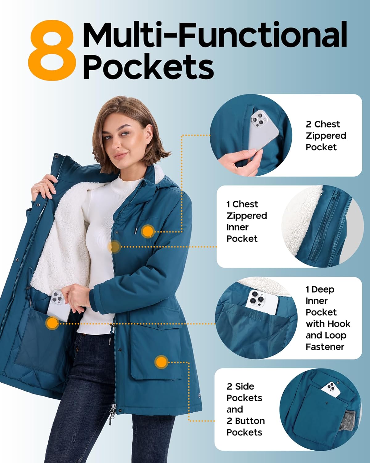 Outdoor Ventures Women's Waterproof Fleece Lined Winter Coat Parka Removable Hood Warm Long Insulated Thicken Puffer Jacket - Image 4