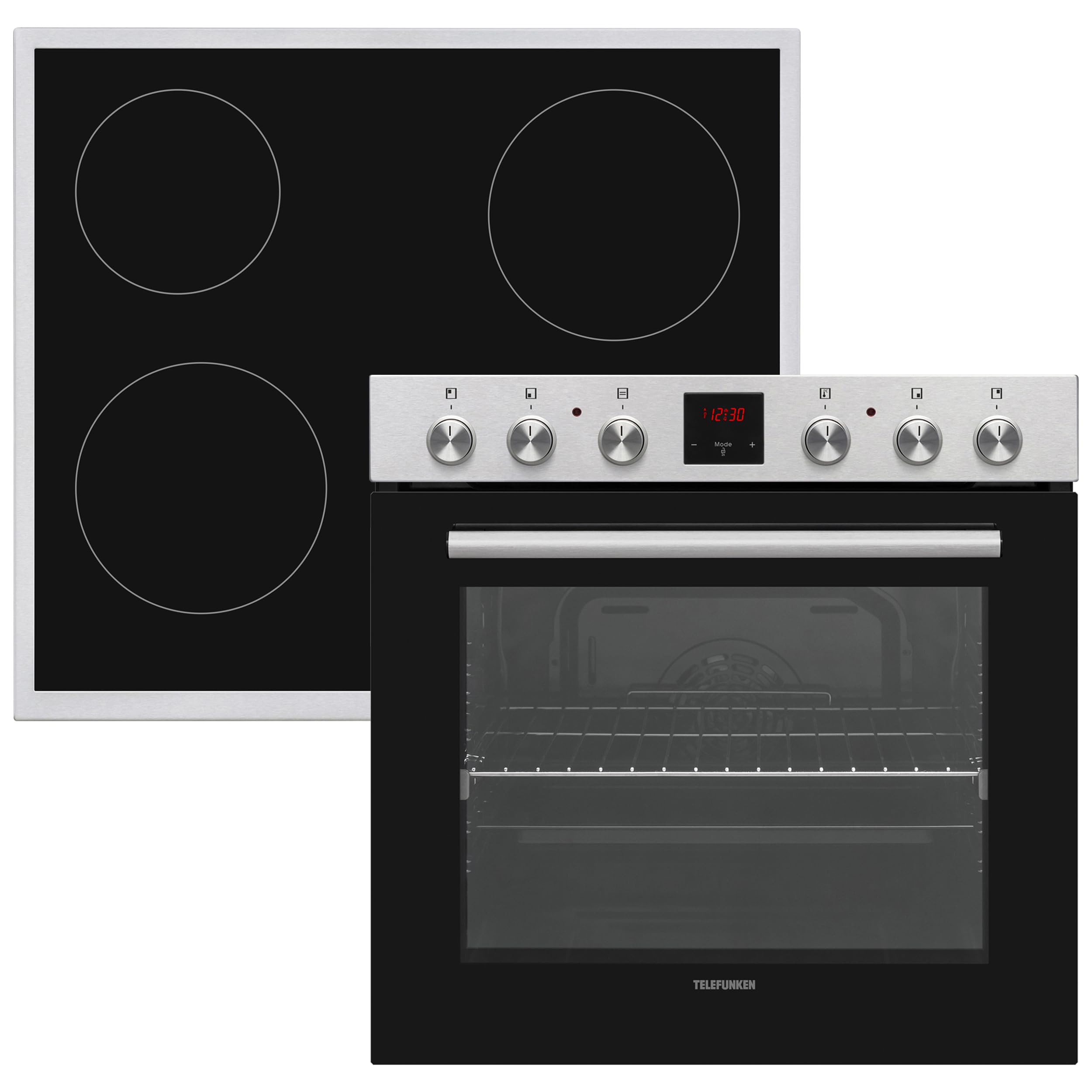 Telefunken Einbauherd-Set 60 cm 78 Liter Glaskeramik-Kochfeld 4 Zonen Backofen Ober-Unterhitze Umluft Teleskopauszug B-HS-75-C-I