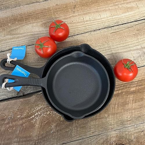 Miniatura 3 de Juego de dos sartenes de hierro fundido de 1 x 8 pulgadas y 1 x 6 pulgadas | Sartén para horno para uso en interiores y exteriores | Utensilios de