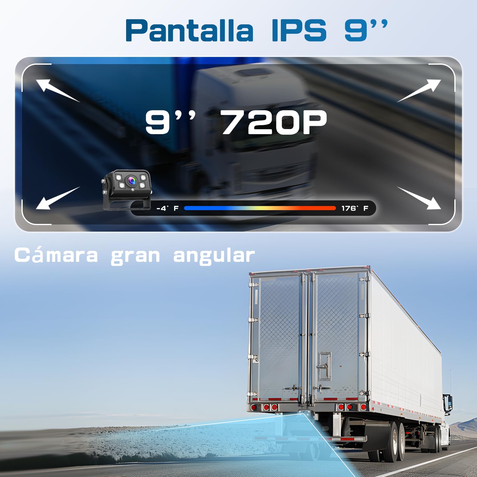 Hikity DVR Cámara Trasera Coche Inalambrica con Monitor IPS de 9" 12-24V | IP68 Impermeable Cámara de Visión Trasera Visión Nocturna BSW Camara Trasera de Coche para Camiones RV Furgonetas Caravanas