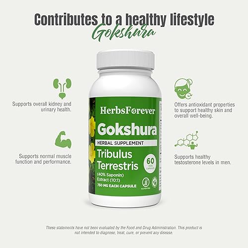 Miniatura 5 de Gokshura Cápsulas – Tribulus Terrestris – Saponina 30% – Apoyo urinario Resistencia y Energía Masculina – 60 Cápsulas Vege – 750 mg cada una
