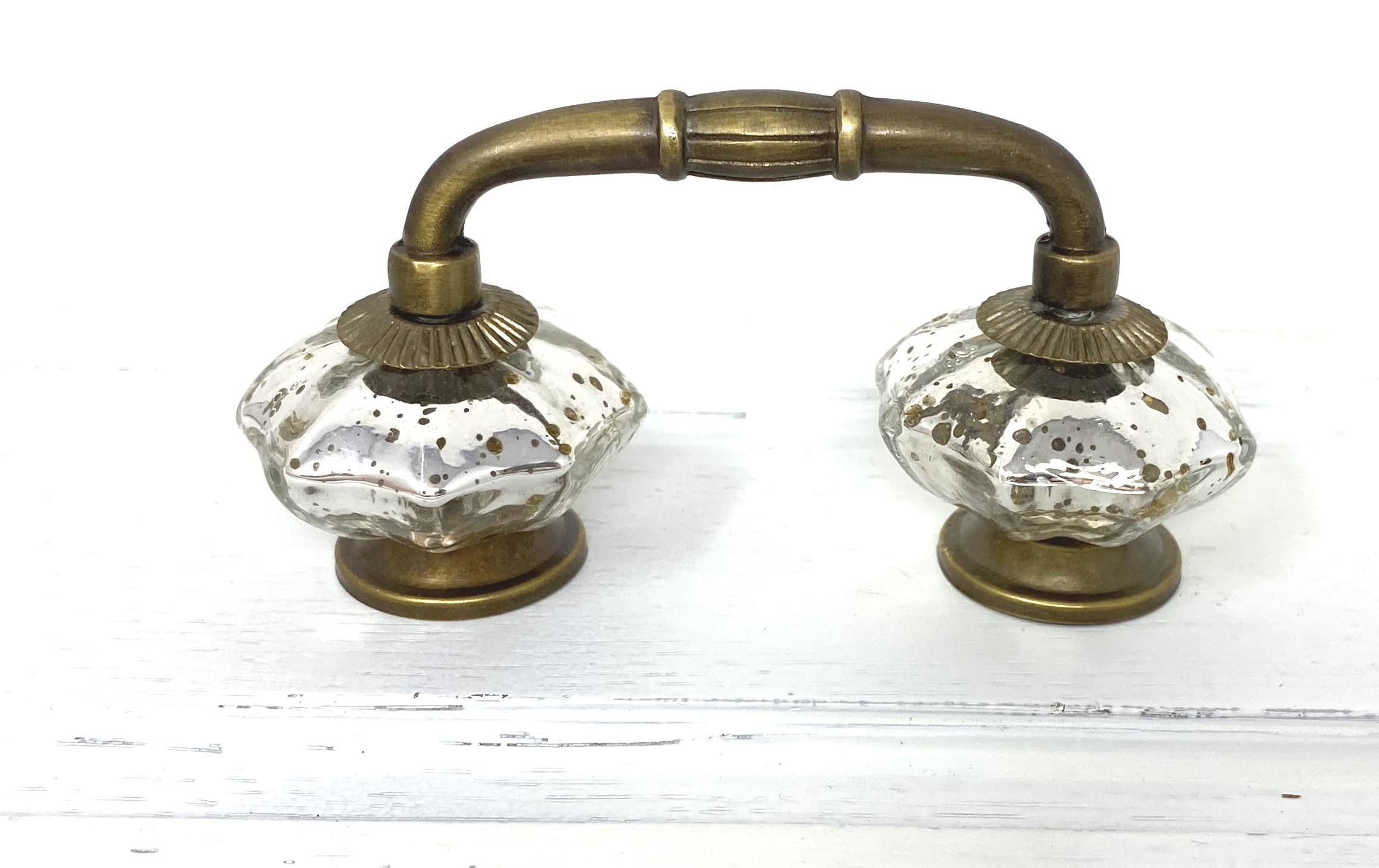 Shabby Restore Mercury Glass Distressed Knobs on a Bronze Antique Handle, 2 7/8" Center to Center