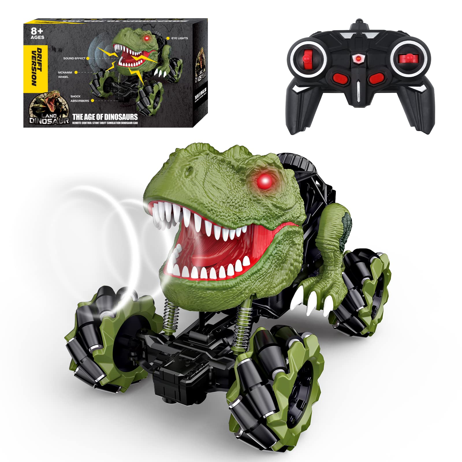 Monster Trucks for Boys Dinosaur Toys 1:15 Scale RC Car 360°Rotation 4WD Stunt Car Remote Control Car for 5 6 7 8 9 10+Year Old Brithday Gifts Kids and Toddlers