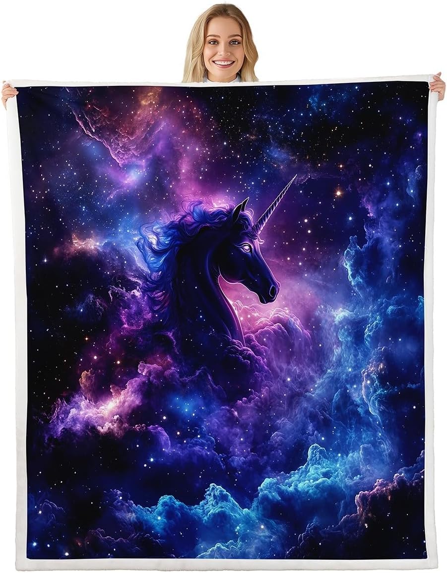 Unicorn Blanket Purple Blue Galaxy Throw Blanket 90"x90",Cute Dreamy Horse Fleece Blanket Cartoon Magical Animal Bed Blanket,Unicorn Bedroom Decor for Girls Sofa Couch Travel Camping Decor