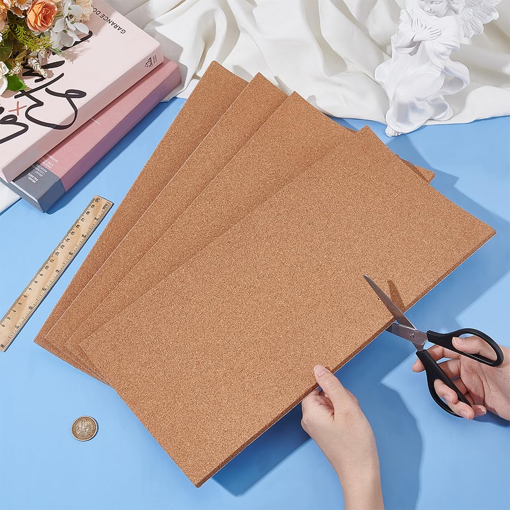 BENECREAT 4 PC Fogli per Bollettini Piastrelle In Sughero Autoadesiva 20x40x0.6 cm, Lavagna Sughero Sottobicchiere Rettangolare Decorazione Murale