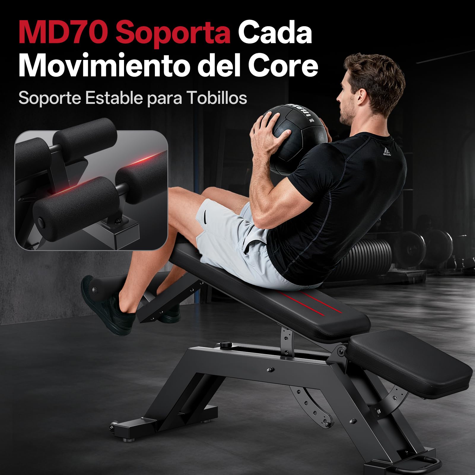 JOROTO MD70 Banco de Pesas Ajustable, Banco de Musculación Multifuncional con Carga Máx 400KG/880LBS, Respaldo 8 Posiciones y Asiento 5 Posiciones Ajustable, Banco Gimnasio para Entrenamiento Integral