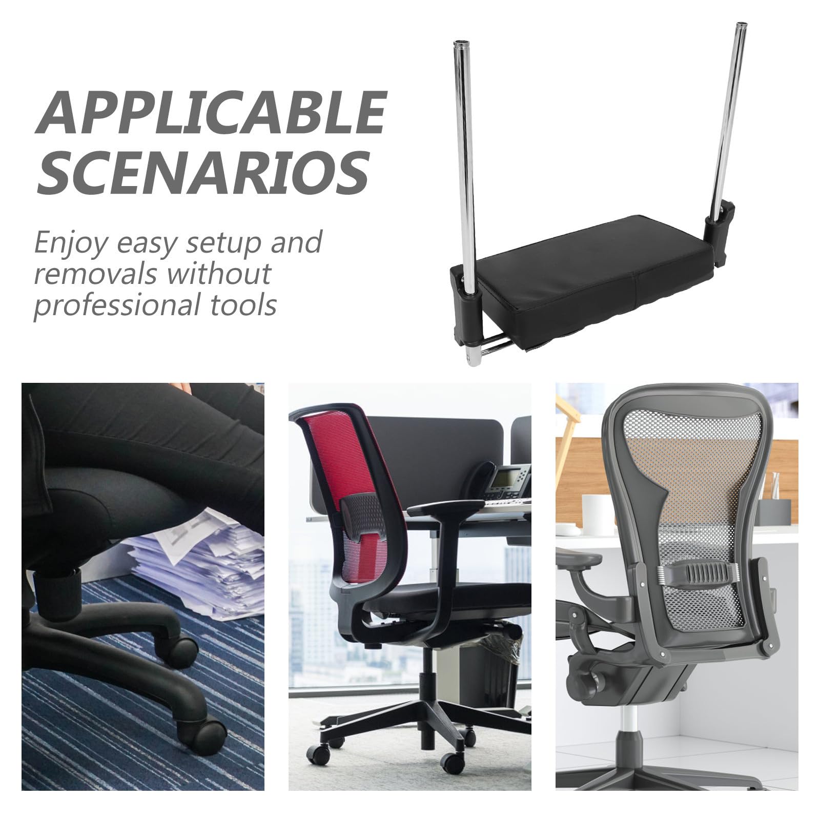UKCOCO Reposapiés para Escritorio Reposapiés de Silla para Oficina Ergonómico de Esponja, Hierro y Plástico, Negro, para Workspace y Home