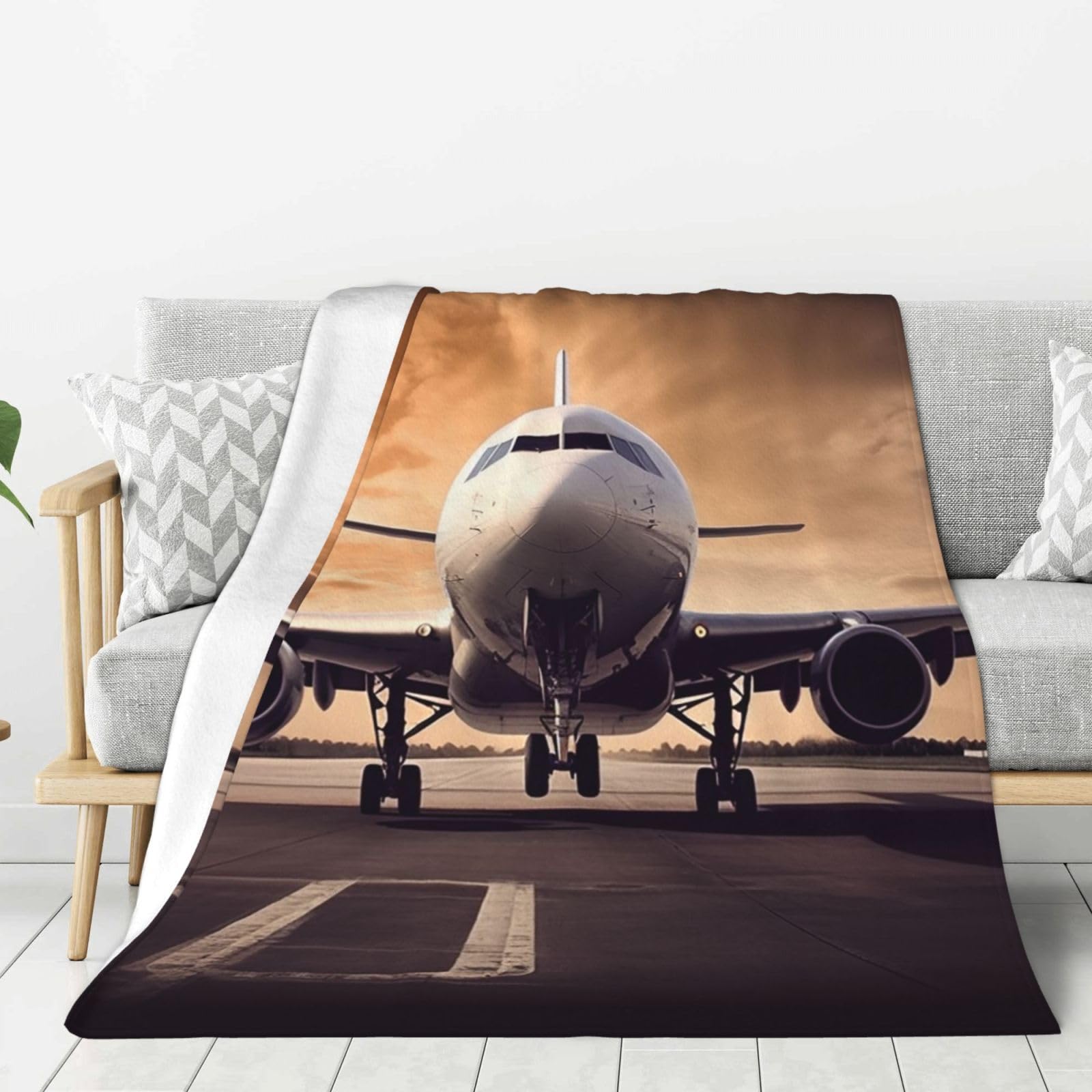 Airplane Throw Blanket Plush Flannel Fleece Blanket, Soft Lightweight Cozy Blankets 80"X60" for Bed Couch Sofa Travel