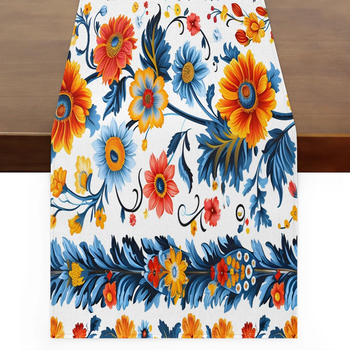 Décoration de table de cuisine avec chemin de table floral ethnique vintage 228cm