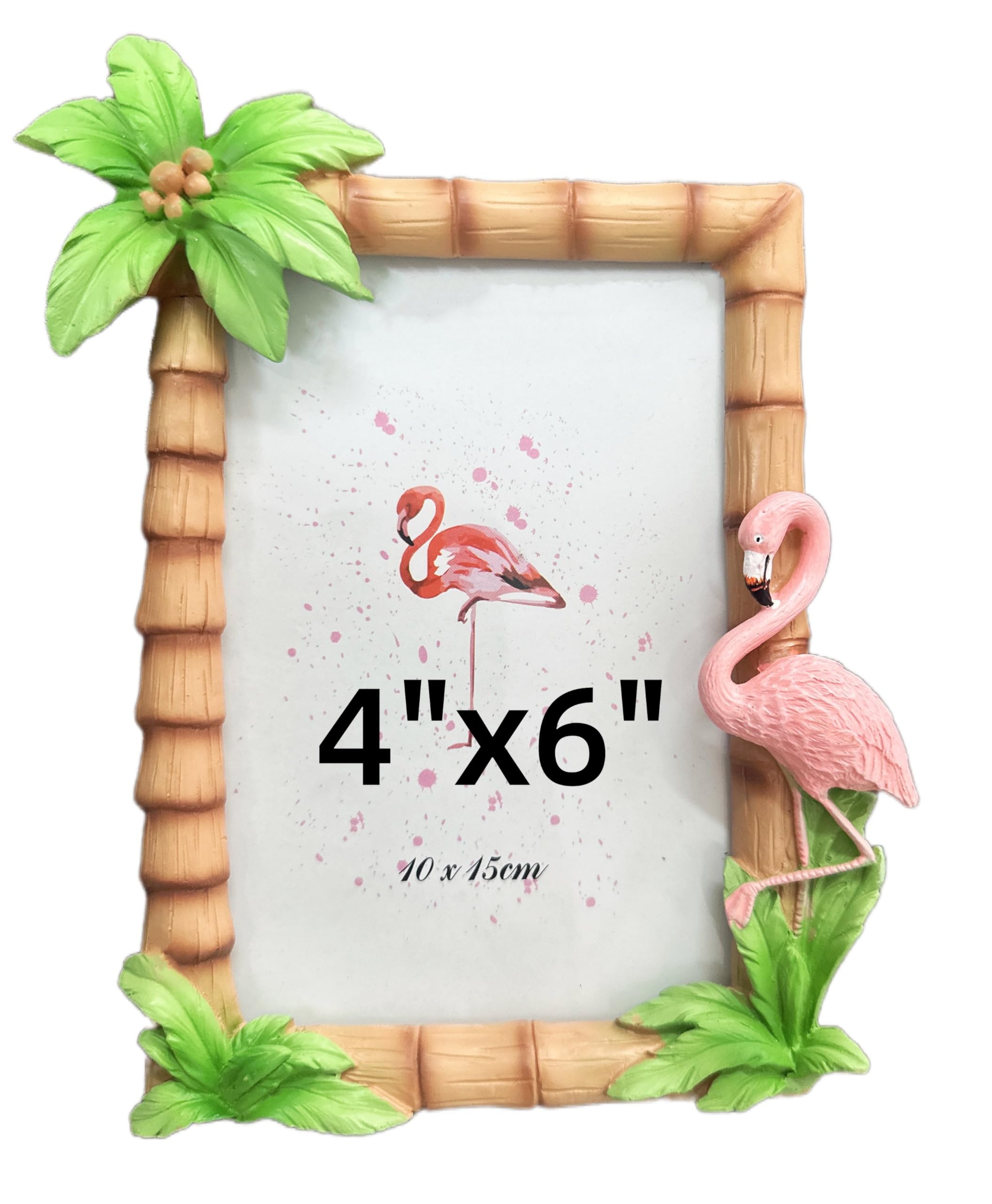 Pofectsty Flamingo 4X6Inch Picture Frame, PolyResin Flamingo Photo Display Palm Tree Flamingo Decor