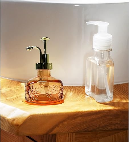 Miniatura 4 de Dispensador de jabón de vidrio vintage, estilo granja, naranja, con bomba para baño y cocina