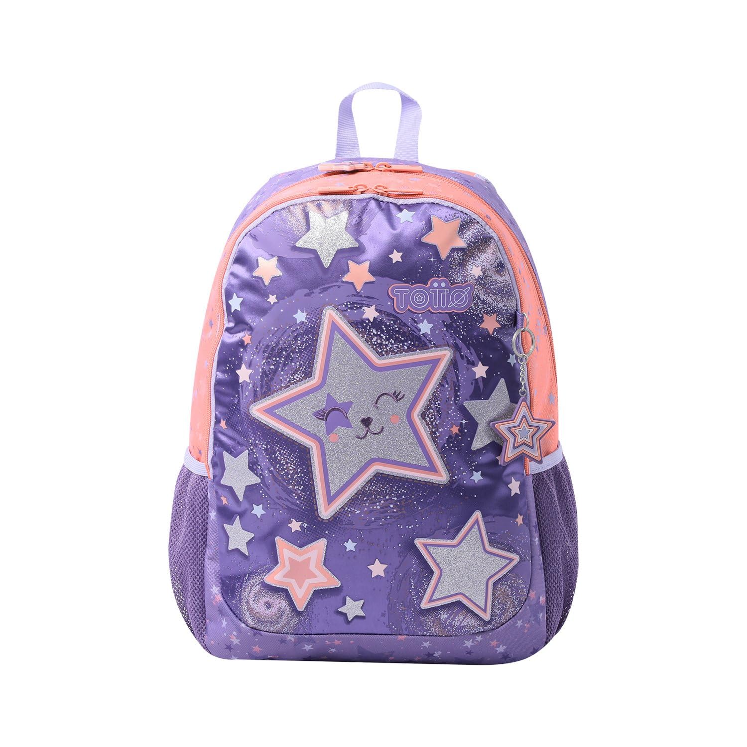 TOTTO - Mochila Infantil, Modelo Star Cat L, Mochila Grande, Capacidad 16 L, 2 Compartimentos, 2 Bolsillos para Botella, Organizador Interno, Correas Acolchadas, Resistente y Duradera, Color Morado