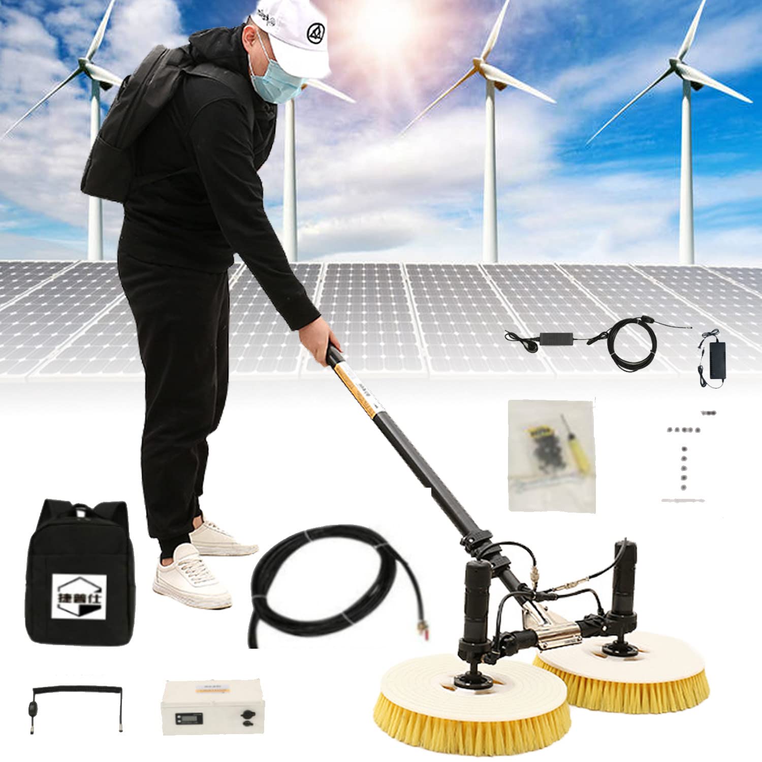OLSKFUH Electric Water Fed Pole Cleaning Kit, Extendable Brush For Windows Solar Panels And Pools, Lithium Battery Powered,3.5m-Lithiumbattery
