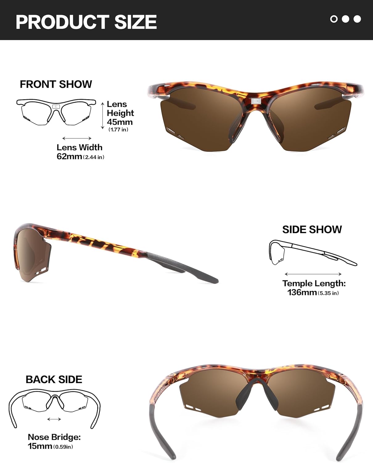 BIRCEN Mens Sports Polarized Sunglasses: UV Protection PC Thick Lens Sun Glasses for Outdoor Enthusiast Cycling Fishing