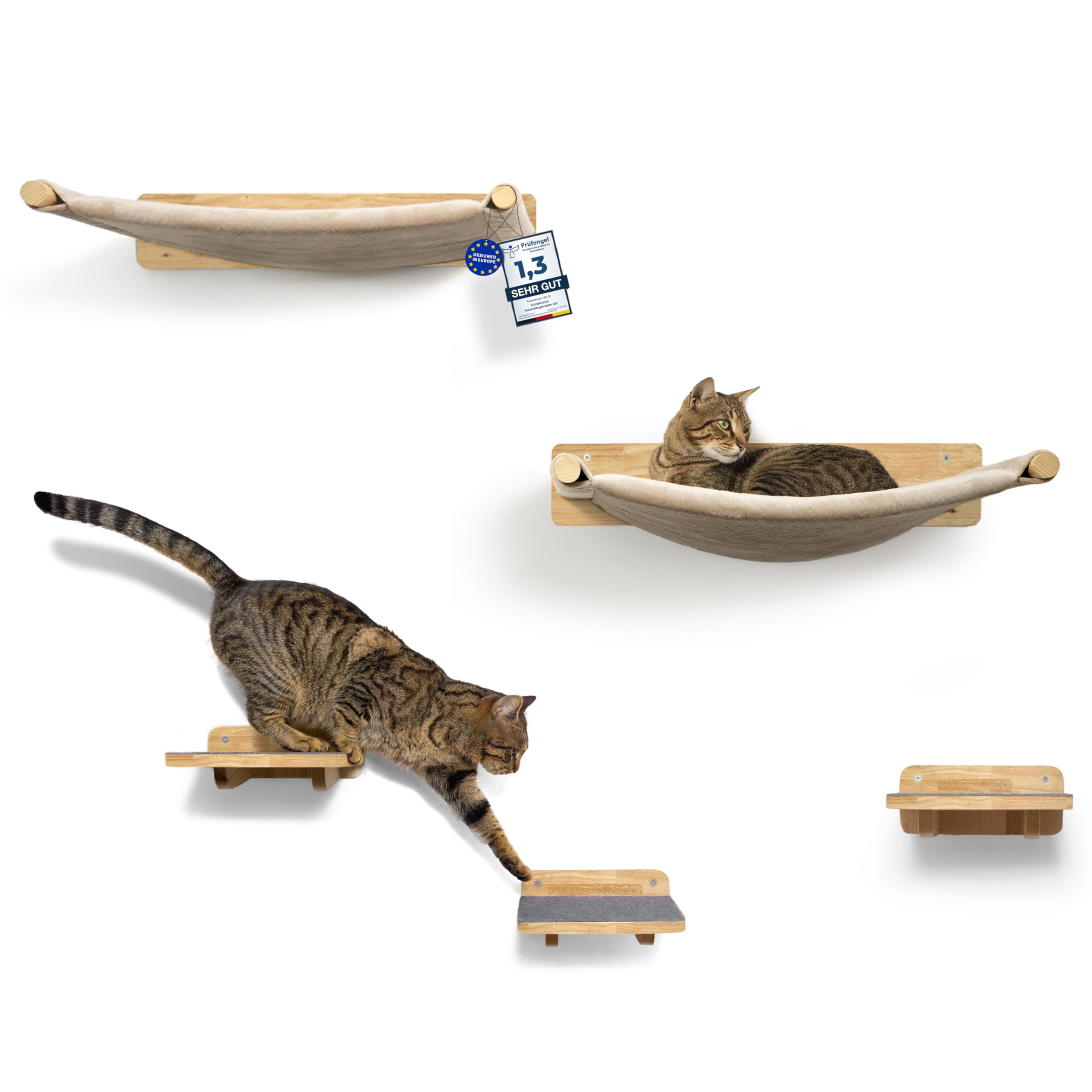 WOOWOOD Parete da arrampicata per gatti con 2 scale, albero tiragraffi amaca e mobili per gatti