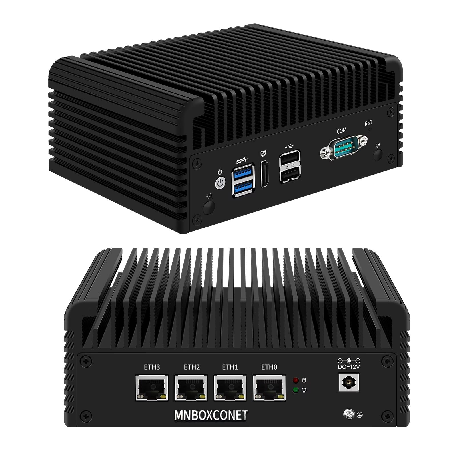 Firewall Hardware Industrie Mini PC Fanless J4125, Micro PC Application Router Embedded Computer, Barebone NO RAM NO SSD, 4 x i211 LAN, RS232 COM, Auto Power on