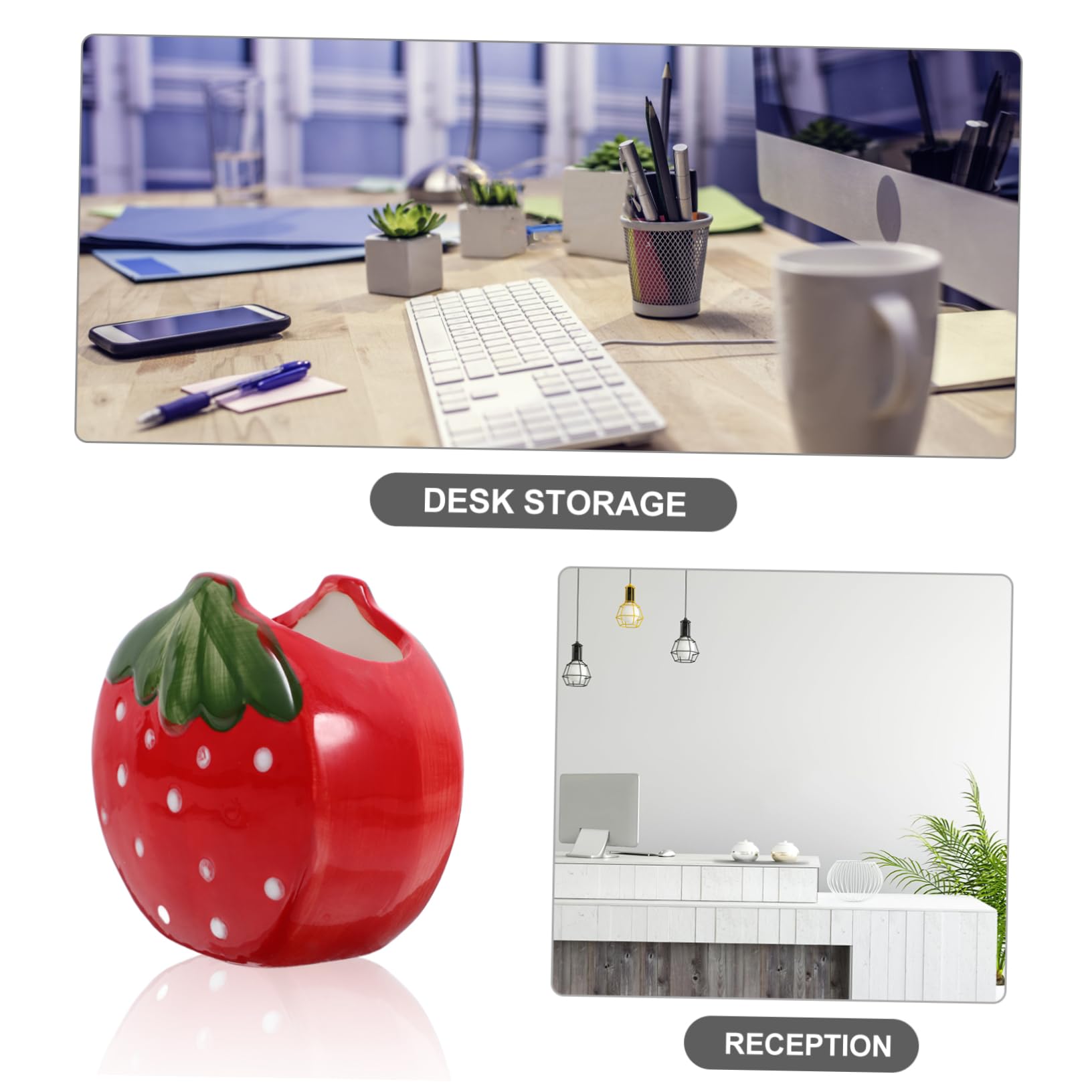 Uonlytech 3 Pezzi portapenne alla fragola Porta a matita da scrivania porta penna in stile semplice Porta di penna alla moda portapenne da ufficio per scrivania ceramica rosso