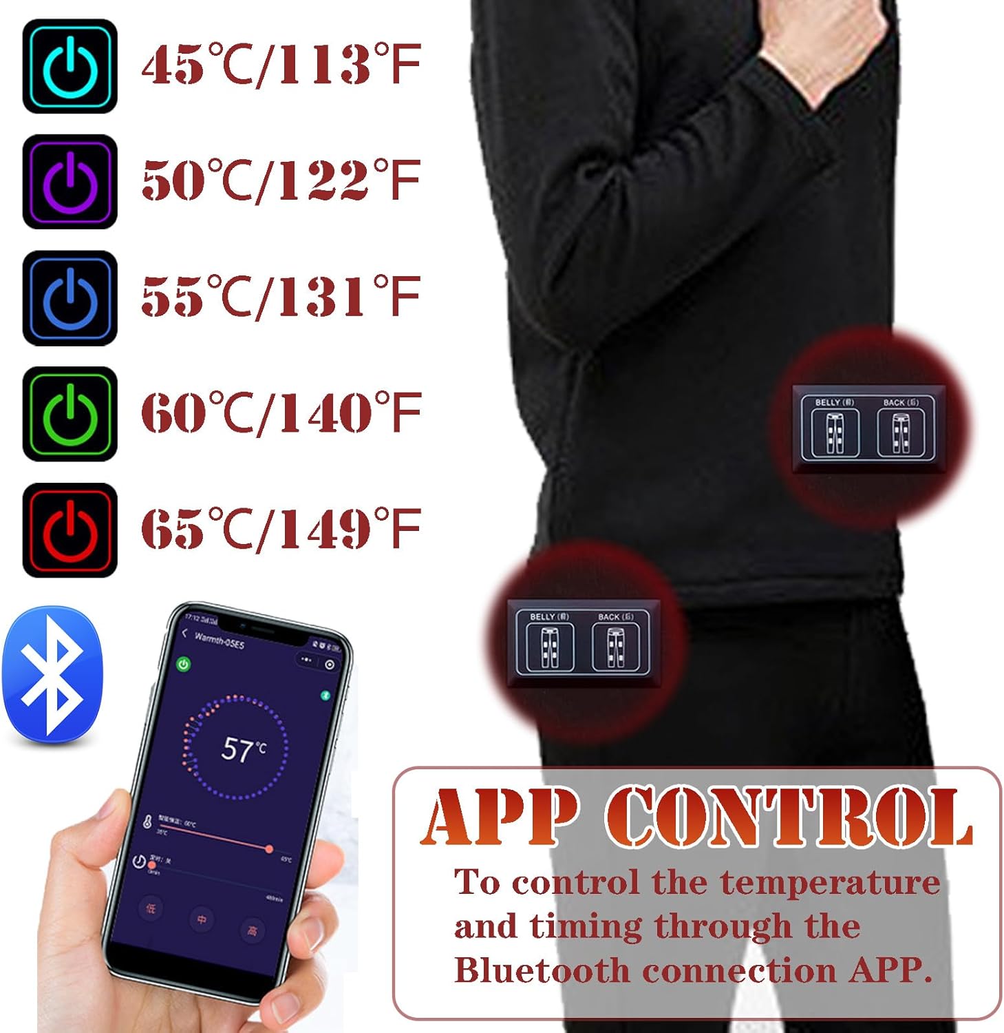 20 Areas Heated Thermal Underwear Set for Men and Women, App Control Fleece Lined Base Layer Shirt & Pants