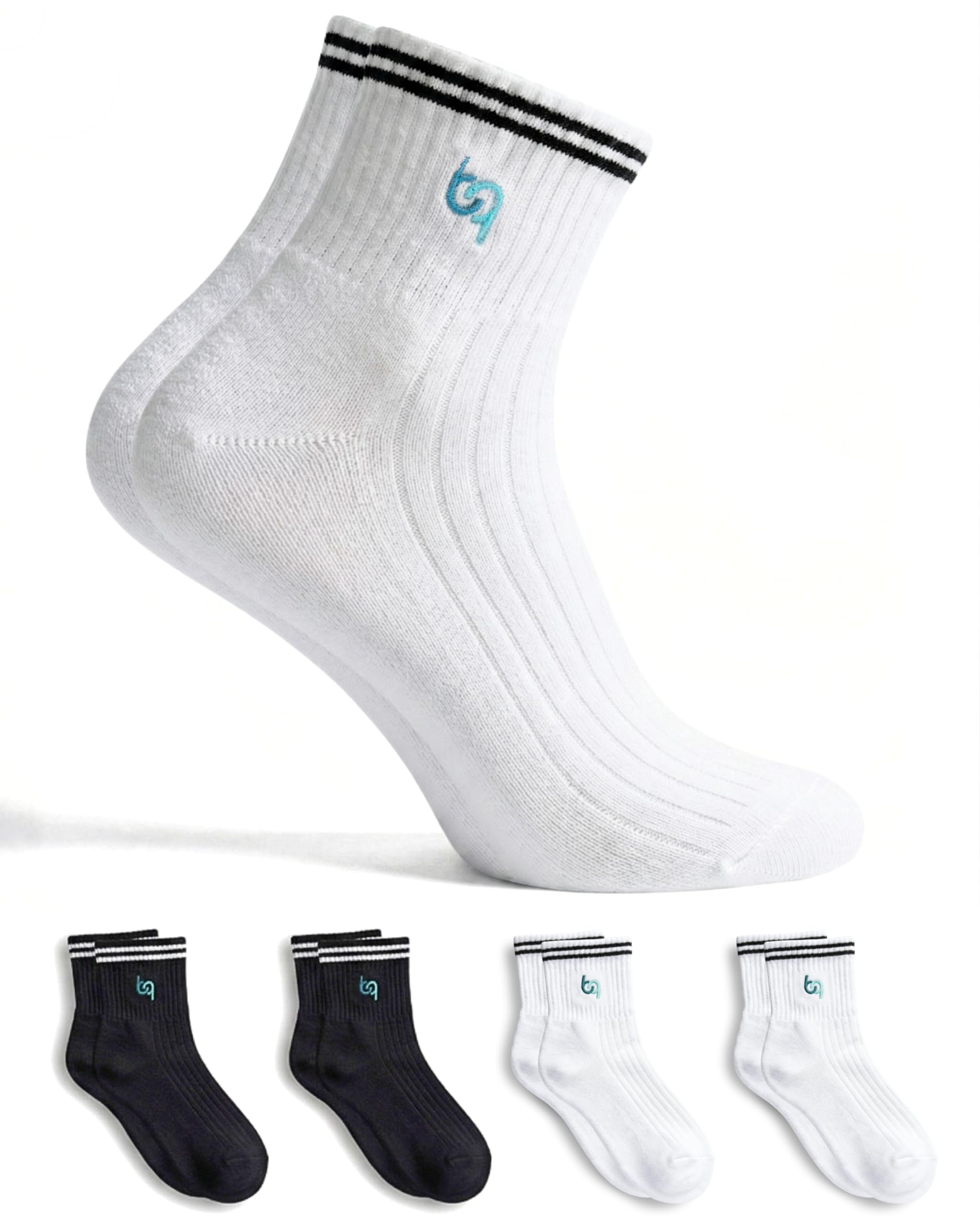 beqem Feine Retro Socken Ägyptische Baumwolle 4 Paar Schwarz/Weiß Größe 43-46 Damen Herren - Quarter, Nahtlose Spitze