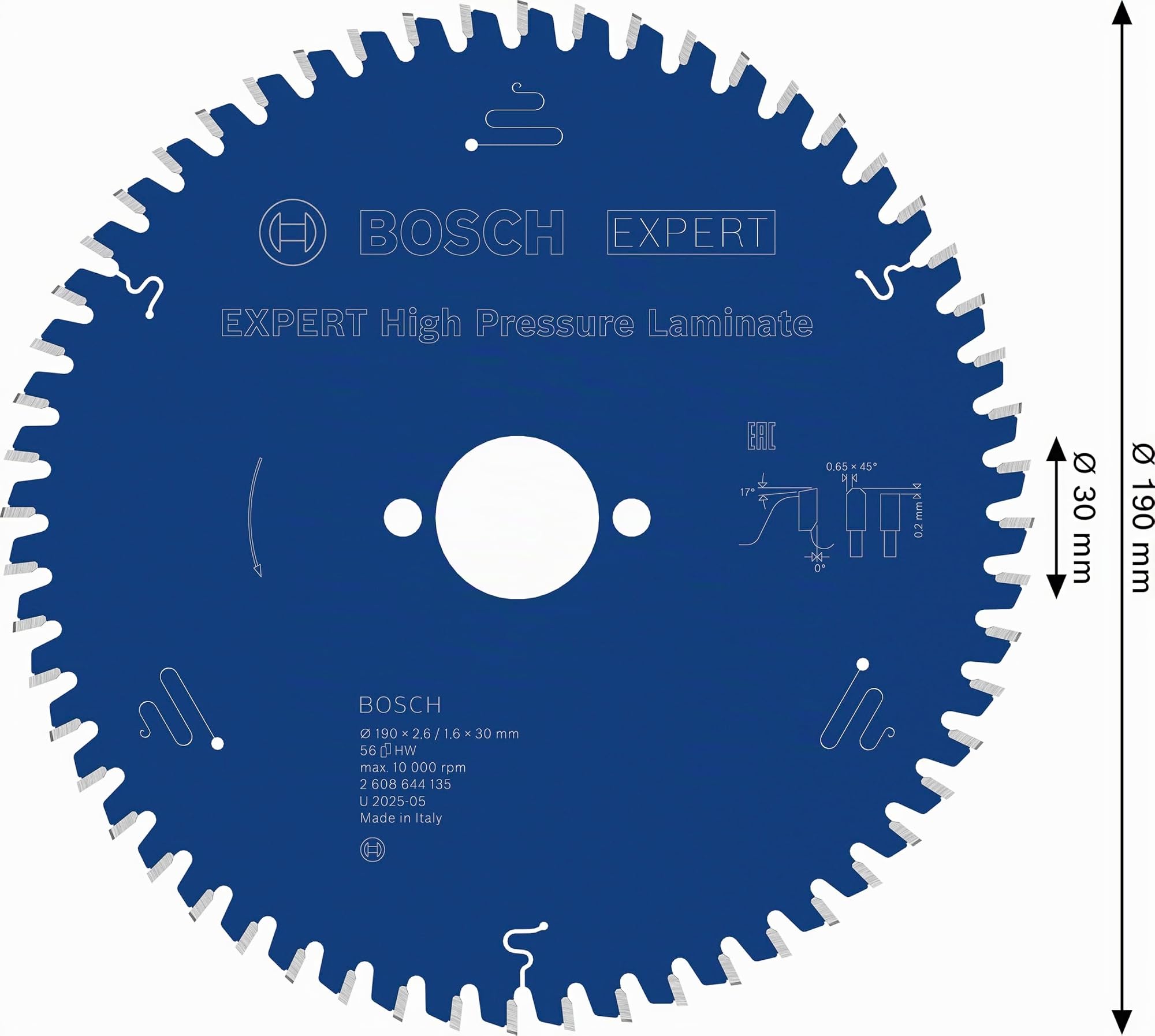 Bosch 1x EXPERT HPL Circular Saw Blade, 190x2,6/1,6x30 mm, Z56
