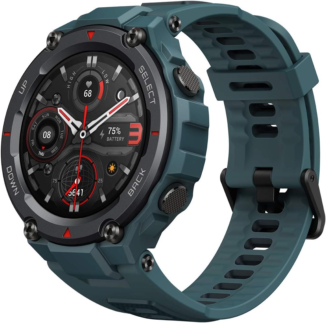 Amazfit T-Rex Pro Smarch with Heart Rate, Sleep, Stress Monitoring, SpO2 & Temperature Measurement, Military-grade Design, 100+ Sports Modes, 18-Day Battery Life, 10 ATM Waterproof, Steel Bl