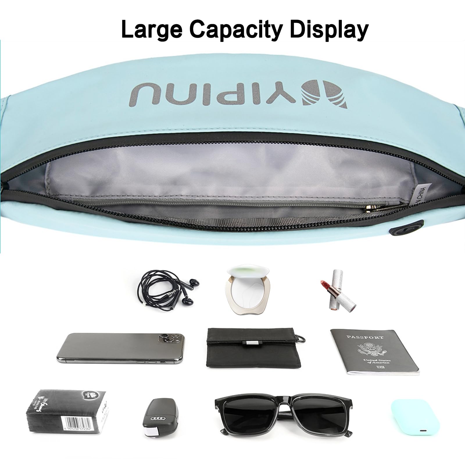 Riñonera Bum Bag Ligera Impermeable Riñoneras con Conector de Auriculares Diseño Reflectante Cinturón Ajustable Bolsa para Hombres Mujeres Correr Senderismo Viajar Ciclismo Azul Marino