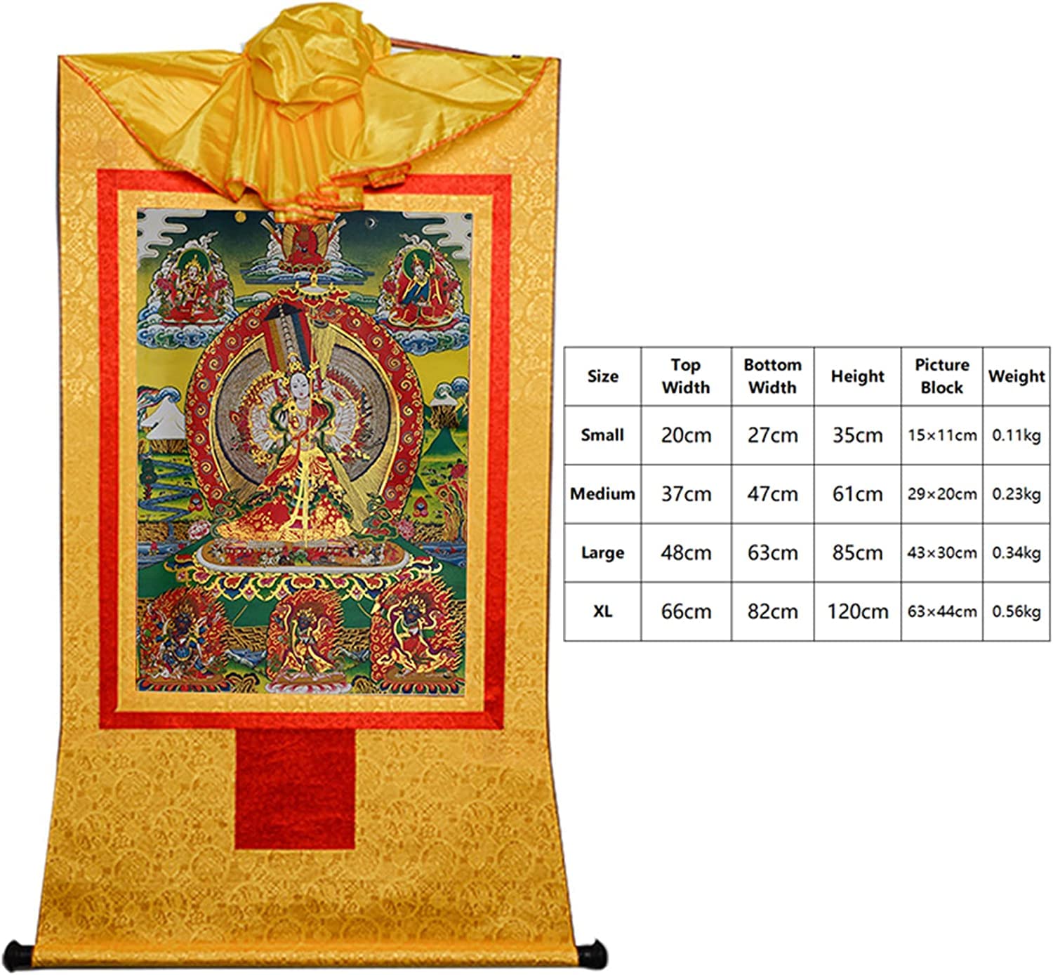 Buddhistischer Thangka-Wandbehang, buddhistisches Thangka-Gemälde, tibetische Thangka-Malkunst, buddhistischer Thangka-Brokat, Buddha-Wandteppich mit Schriftrolle (Farbe: Rot, Größe: Klein (35 cm x 27
