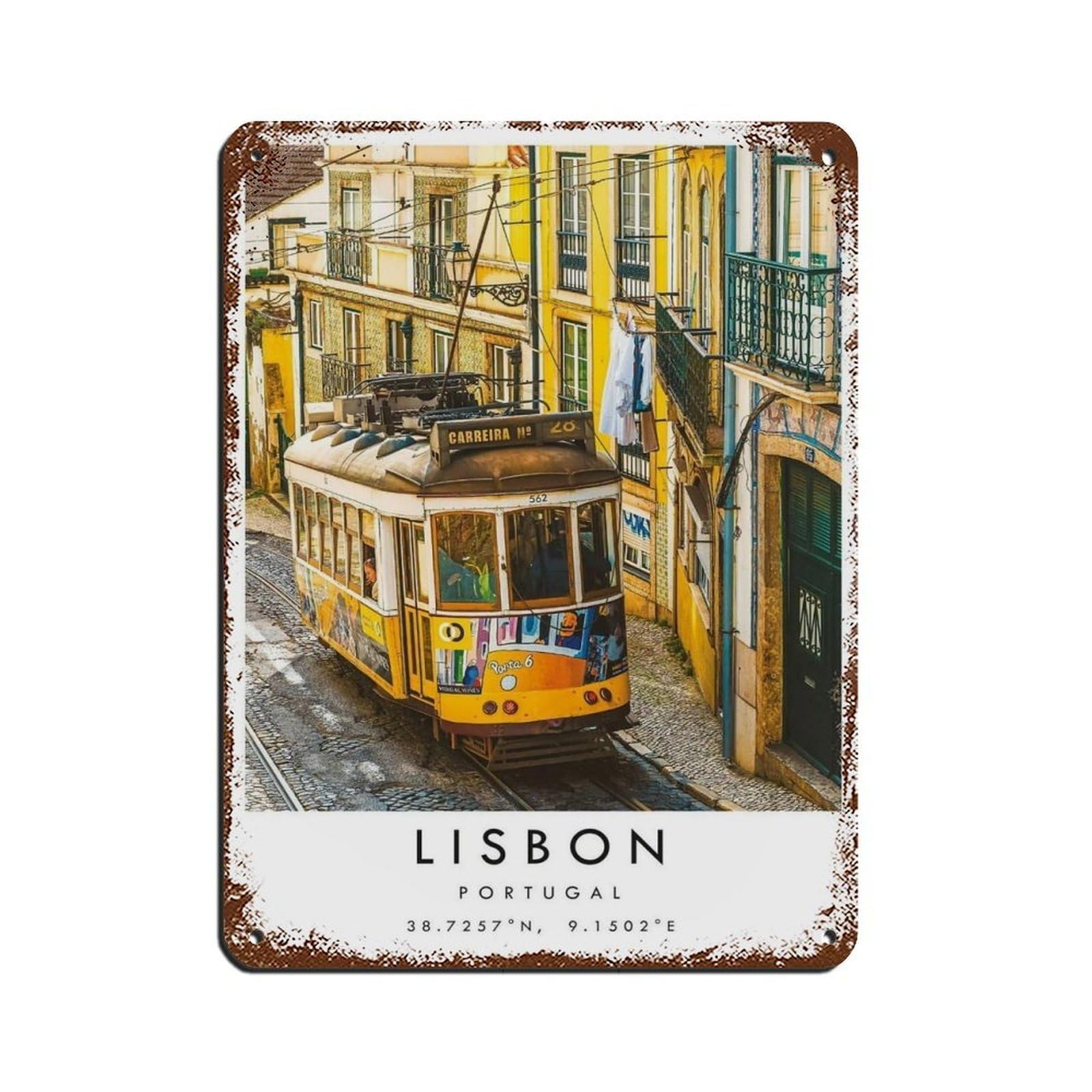 Lisbon Travel, Lisbon Poster Retro Poster Metal Tin Sign Chic Art Retro Iron Painting Bar People Cave Cafe Family Garage Poster Wall Decoration 12x16inch(30x40cm)