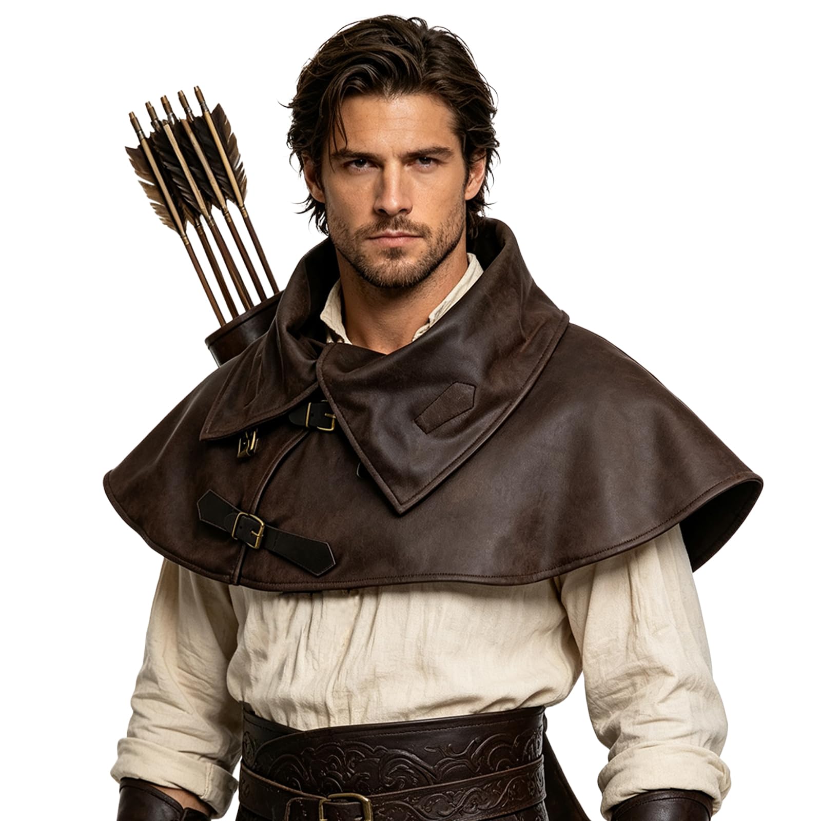 HiiFeuer Medieval Short Cloak Adjustable Shoulder Capelet, Renaissance Short Shawl Vintage Costume Cape for Ren Faire Cosplay (Brown A)