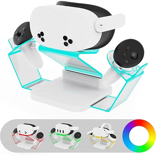 RCGEEK HiBloks Charging Dock for Meta Quest 3S, Quest 3, Quest 2 or Quest Pro, VR Charging Station Compatible with Ques 3S/3/2/Pro/Quest/Rift-s Headset, Controller Stand, LED Light