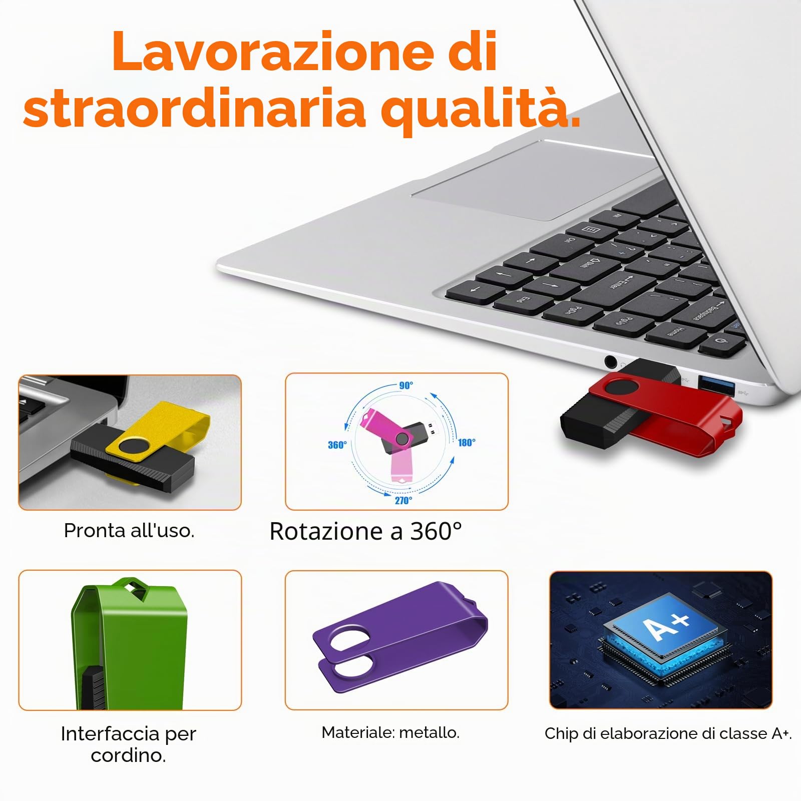 TEWENE Chiavetta USB 3.0 da 8 GB, confezione da 10, con portachiavi e adesivo, per computer, auto e TV