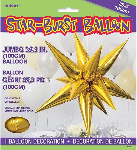 Miniatura 2 de Globos dorados de papel de aluminio 3D de 12 puntos, paquete de 5, decoración de fiesta extragrande y duradera, perfectos para cualquier celebración