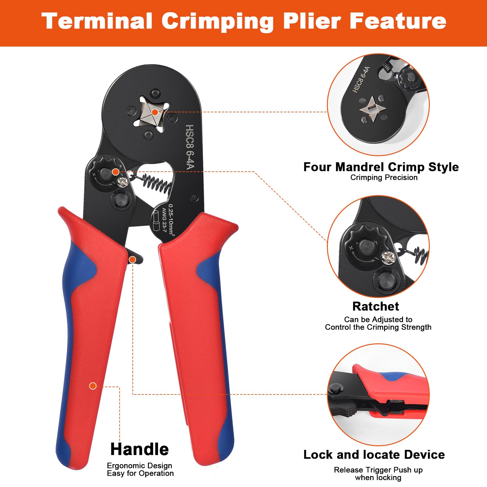Flintronic Ferrule Crimping Tool, Ferrule Pliers, Self Adjustable Ratchet Bootlace Ferrules Crimper Plier - Image 3