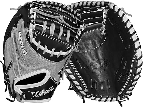 Wilson 2024 A2000 SCFPCM23SS Guante de receptor de lanzamiento rápido de 34 pulgadas, lanzamiento a mano derecha, negrogrisblanco