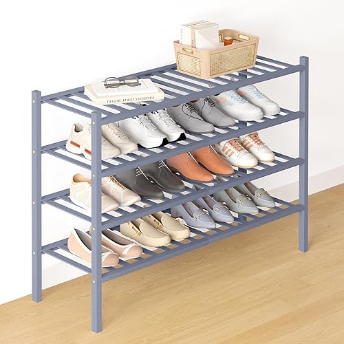Miniatura 77 de Smiry Zapatero de bambú para clóset, organizador de zapatos apilable de 4 niveles largo de madera, estante de almacenamiento de zapatos Negro