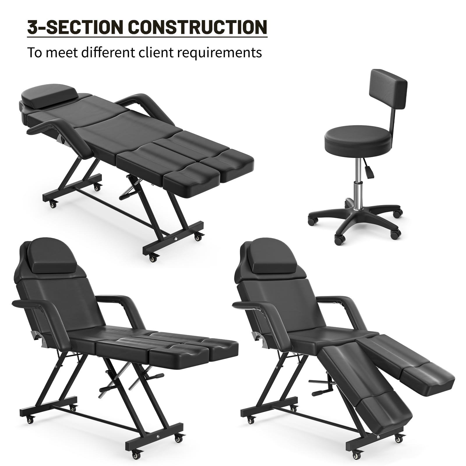 ABTSalon Tattoo Chair for Client Lash Chair Lash Bed Spa Chairs for Esthetician Facial Beds for Esthetician Bed Hold Up to 400lbs: Tattoo Chair53-black