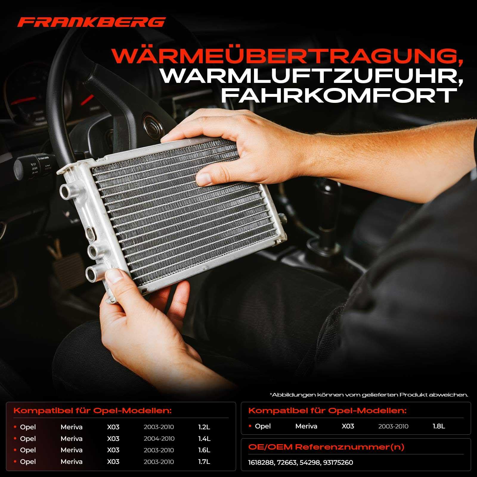 Frankberg Wärmetauscher Innenraumheizung Kompatibel mit Meriva 1.3L-1.8L 2003-2010 Replace# 93175260